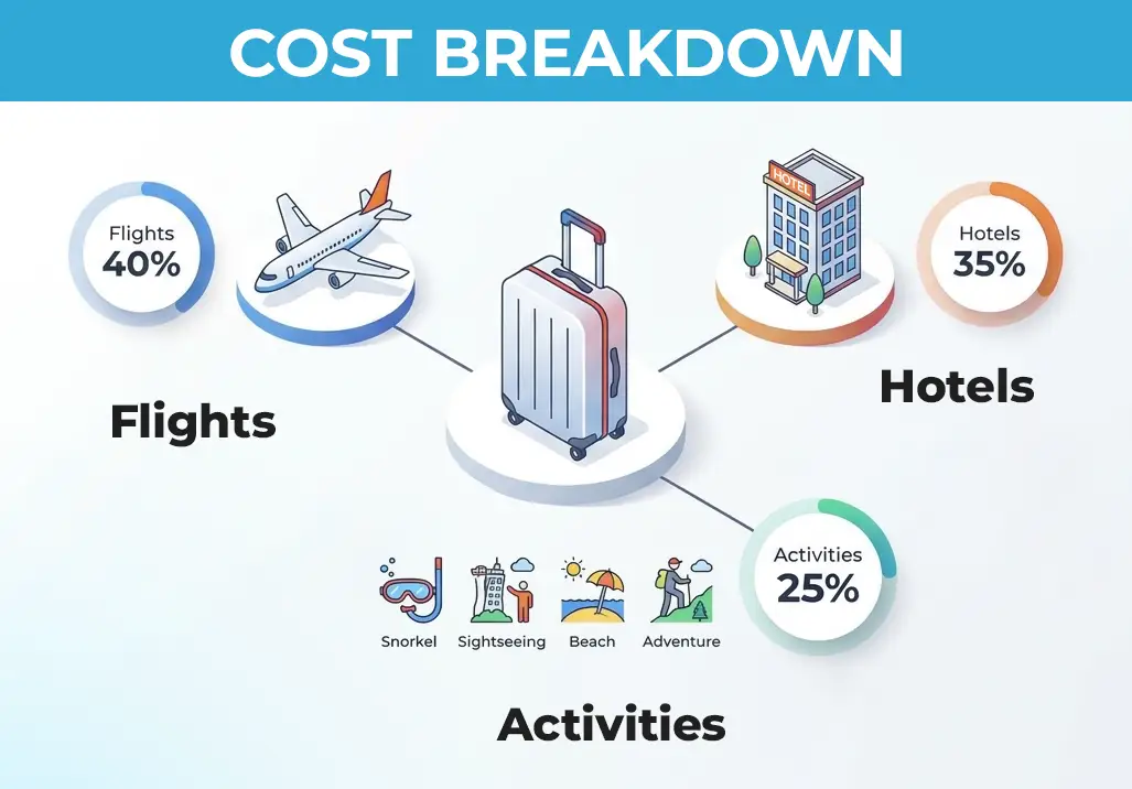 cost distribution of international summer trip from India including flights hotels and activities