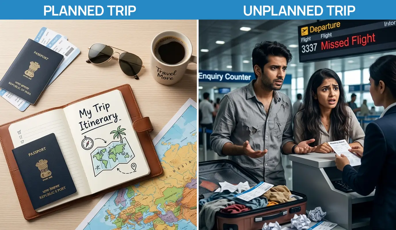 comparison between planned and unplanned international trip experience