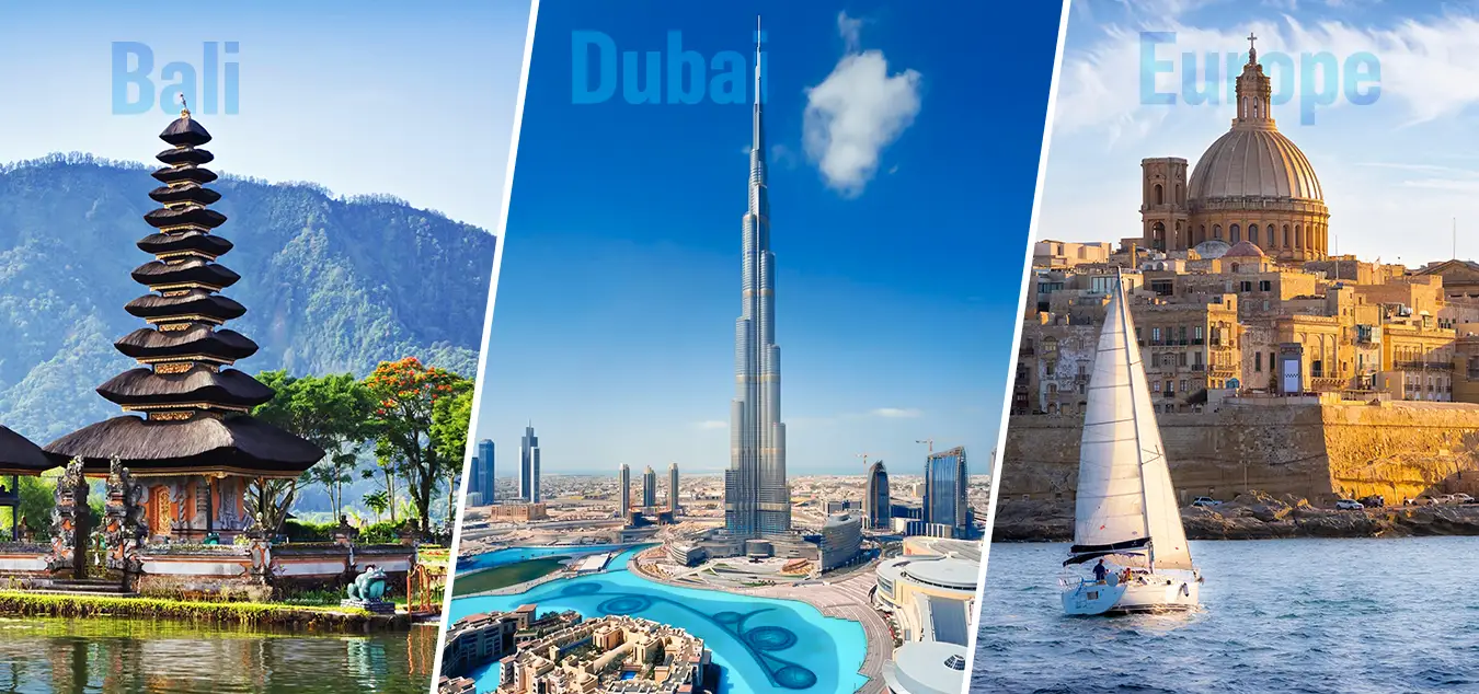 international tour packages from Mumbai including Bali Dubai and Europe